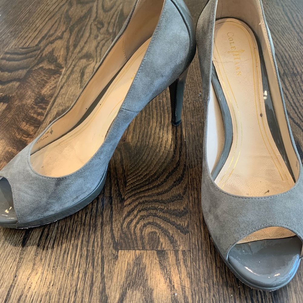 Cole Haan/Nike air gray suede and patent leather 3 in heels, very comfortable!